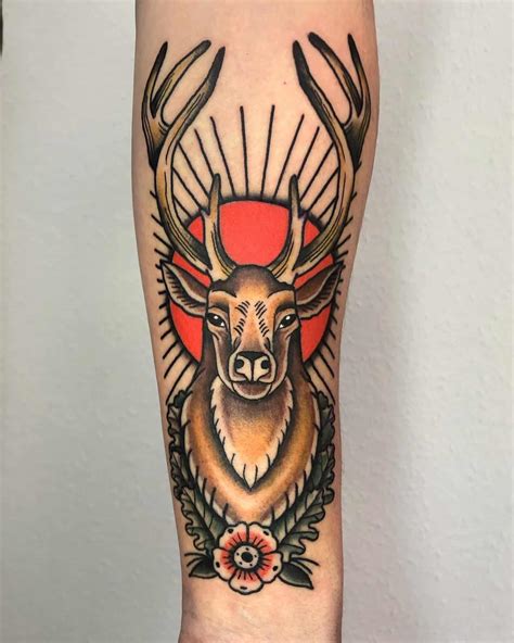 deer tattoo on hand|traditional deer tattoo.